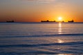 Tanker ship at sunset Royalty Free Stock Photo