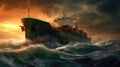Tanker In A Storm Ocean. Generative AI Royalty Free Stock Photo