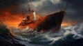 Tanker In A Storm Ocean. Generative AI Royalty Free Stock Photo