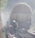 Tanker train smoke firefighters Royalty Free Stock Photo