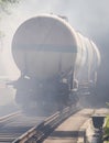 Tanker train in smoke Royalty Free Stock Photo