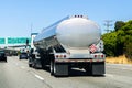 Tanker truck driving on the freeway in San Francisco Bay area, California