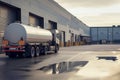 tanker truck parked at warehouse loading dock Royalty Free Stock Photo