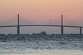 Tanker under the Sunshine Skyway Bridge Royalty Free Stock Photo