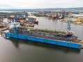 Tanker vessel repair in dry dock Shipyard, aerial view Royalty Free Stock Photo