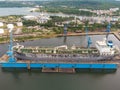 Tanker vessel repair in dry dock Shipyard, aerial view Royalty Free Stock Photo