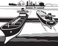 Tankers sailing to petroleum refinery sea export terminal