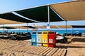 Manavgat, Turkey, 09/07/2019 Garbage containers on the beach. editorial Royalty Free Stock Photo