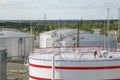 Tanks with oil for further transportation of oil through pipes at an oil refinery and oil pumping station