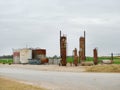 Tanks and pipes near an oil rig, oil equipment