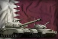 Qatar tank forces concept on the national flag background. 3d Illustration Royalty Free Stock Photo