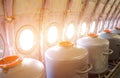 Tanks with water at the portholes, for test flights in aircraft prototypes.