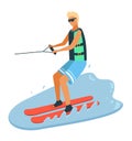 Tanned Boy Water Skiing, Summer Sport Vector