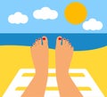 Tanned Feet and the sea. female legs against the sea, beach Royalty Free Stock Photo