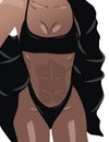 Tanned woman dressed in black Bikini, bra and coat
