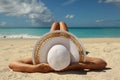 Tanned young girl leying on the beach