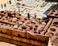 Tanneries of Fes Old tanks with color paint for leather. Morocco Africa. Oriental, fancy