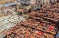 Tannery tanks in Fes, Morocco Royalty Free Stock Photo