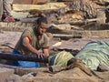 Tannery worker in Marrakech Royalty Free Stock Photo