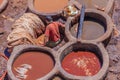 Tannery workers in Fes Morocco Royalty Free Stock Photo