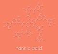 Tannic acid molecule one isomer shown. Type of tannin. Skeletal formula.