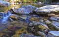 Tannin colored mountain stream and rocks