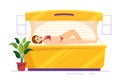 Tanning Bed Procedure to Get Exotic Skin with Modern Technology at the Spa Salon Solarium in Flat Cartoon Illustration Royalty Free Stock Photo