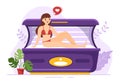 Tanning Bed Procedure to Get Exotic Skin with Modern Technology at the Spa Salon Solarium in Flat Cartoon Illustration Royalty Free Stock Photo