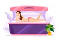 Tanning Bed Procedure to Get Exotic Skin with Modern Technology at the Spa Salon Solarium in Flat Cartoon Illustration Royalty Free Stock Photo