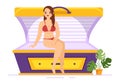 Tanning Bed Procedure to Get Exotic Skin with Modern Technology at the Spa Salon Solarium in Flat Cartoon Illustration Royalty Free Stock Photo