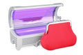 Tanning Bed with purse coin, 3D rendering