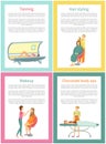 Tanning and Hair Styling Procedure Posters Vector