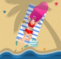 Tanning Woman on Beach, Summertime Leisure, Resort Royalty Free Stock Photo