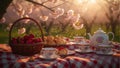 Sun-dappled revelry under cherry blossom canopies, transforming spring's ephemeral beauty into a sensory feast Royalty Free Stock Photo