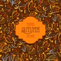 Tansy twigs pattern. Orange brown autumn background. Vintage text label Royalty Free Stock Photo