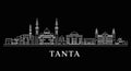 Tanta Egypt Skyline with White Line Art on Black Royalty Free Stock Photo