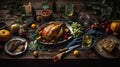 Tantalizing close-up photograph of Concept of Thanksgiving day, Autumn table setting, highlighting the rich flavors of the spices