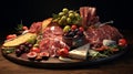 Antipasto platter in dark room