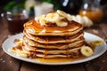 Tantalizing Pancakes banana honey. Generate Ai Royalty Free Stock Photo