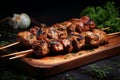 Tantalizing Pork skewers raw spices. Generate Ai