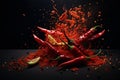 Tantalizing Red chili peppers with juicy splashes. Generate ai