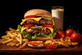 Iconic Culinary Pair: Fresh Cheeseburger & Crispy Fries