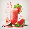 Tantalizing watermelon juice with a sprig of fresh mint