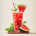 Tantalizing watermelon juice with a sprig of fresh mint