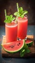 Tantalizing watermelon juice with a sprig of fresh mint