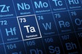 Tantalum, on periodic table of the elements, element symbol Ta