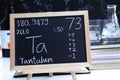 Tantalum and symbol structural formula chemical on the blackboard