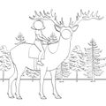 Tantamaresk stand for photography with a hole for the face. Christmas theme. Girl, child riding a deer, nature, forest