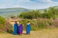 Massai women with traditional ornaments, review of daily life of local people