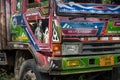 TANZANIA, ARUSHA - JAN 2020: Details of Heavy Cargo Truck Painted in Gospel manner in Africa